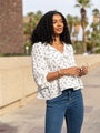 Close To Me Ivory and Blue Bow Detail Floral Blouse