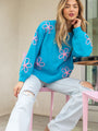 Would've Been The One Blue Flower Embroidered Sweater