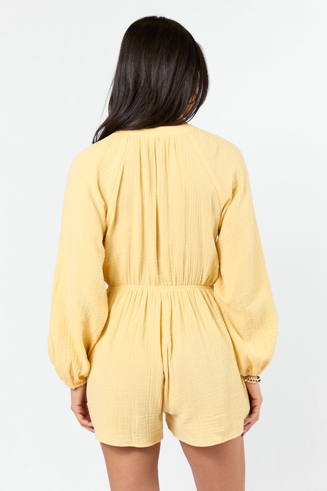 Endless Sunshine Yellow Tie Front Long Sleeve Romper