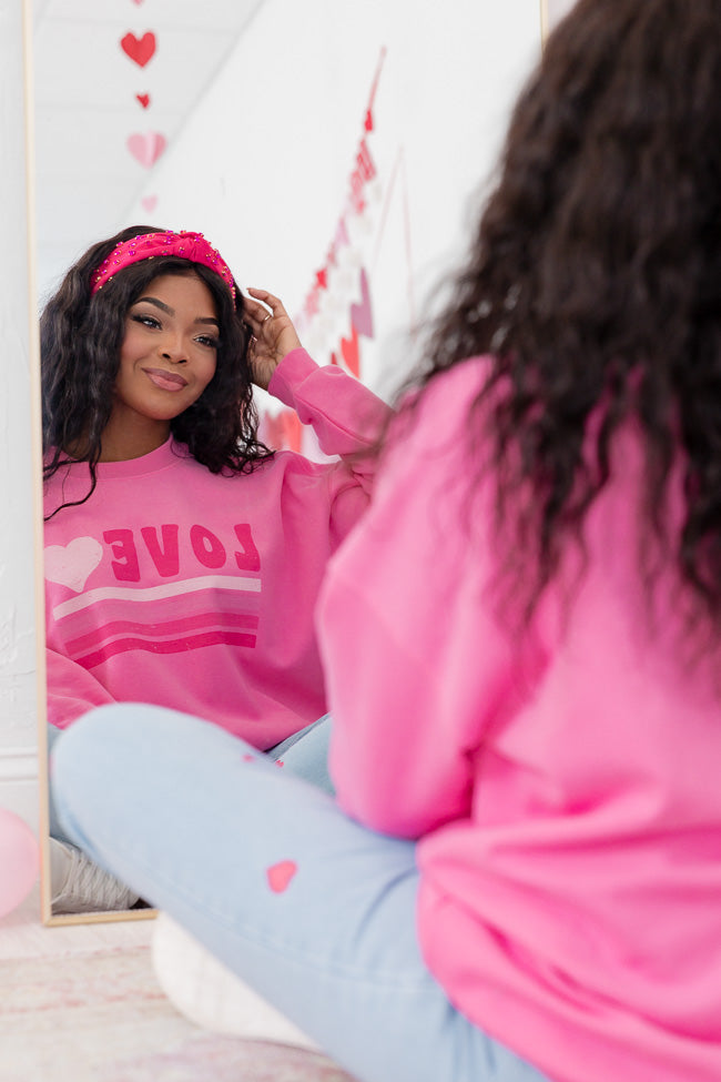 Love Retro Pink Oversized Graphic Sweatshirt