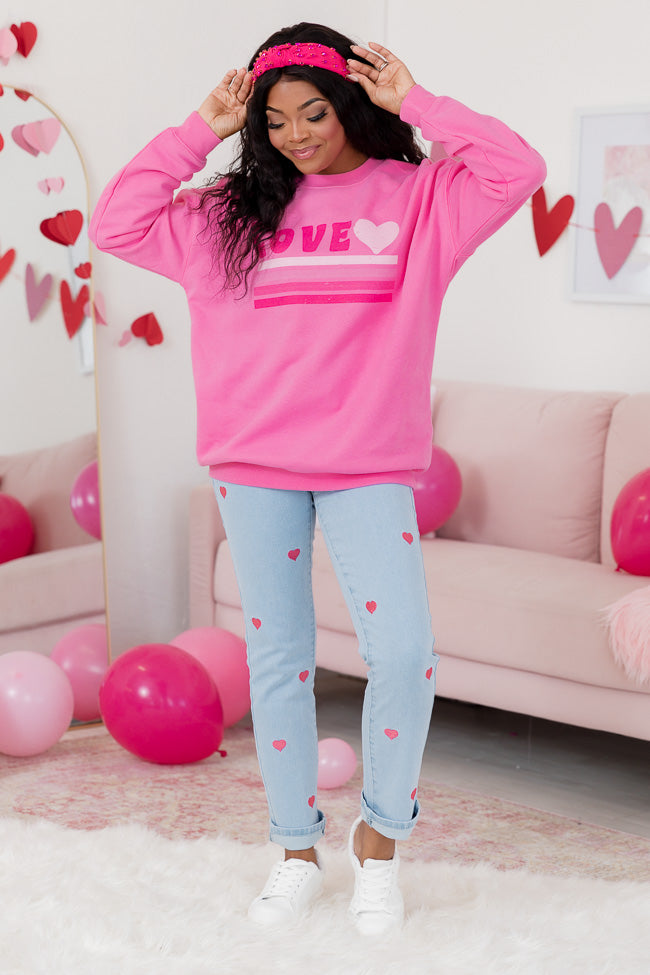 Love Retro Pink Oversized Graphic Sweatshirt