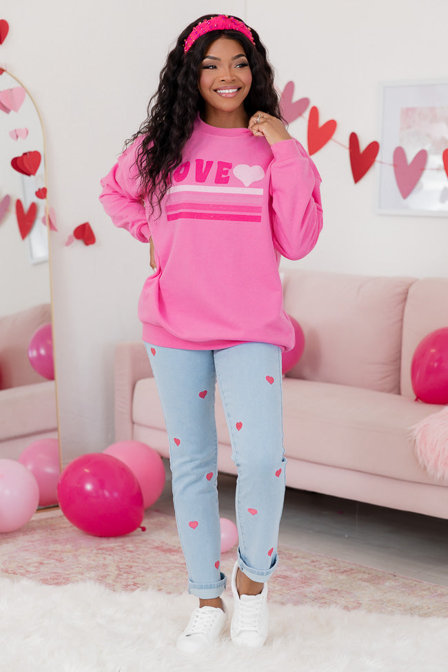 Love Retro Pink Oversized Graphic Sweatshirt