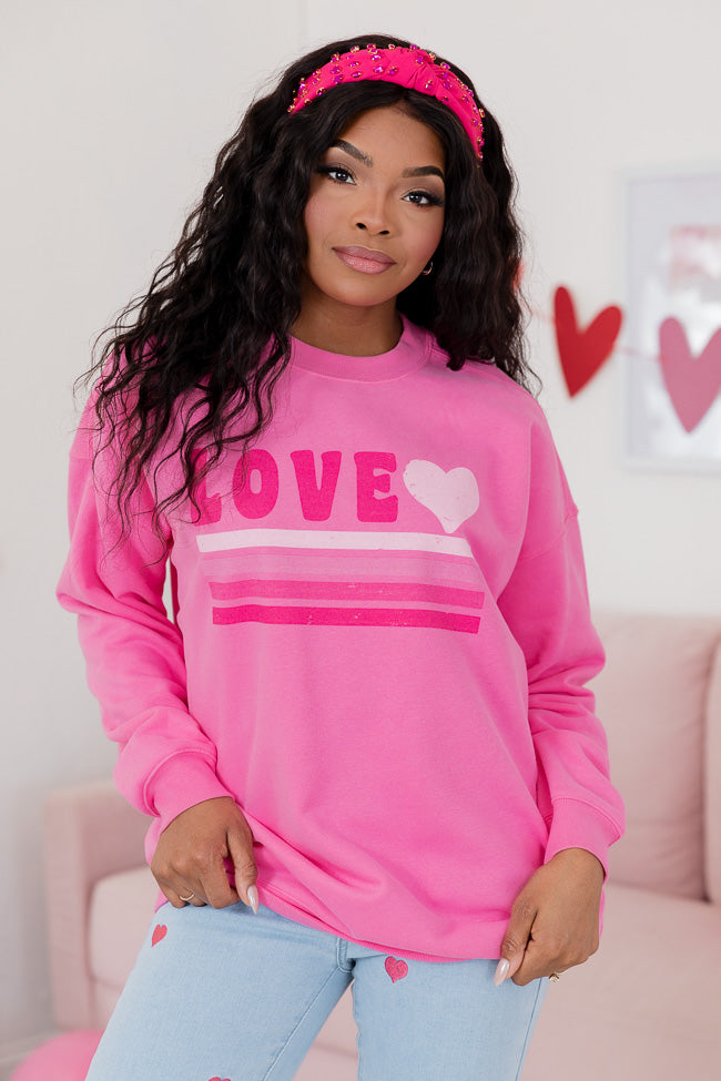 Love Retro Pink Oversized Graphic Sweatshirt