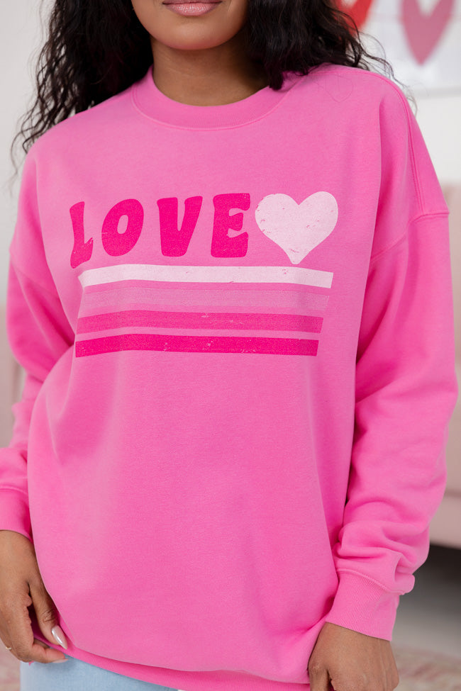 Love Retro Pink Oversized Graphic Sweatshirt