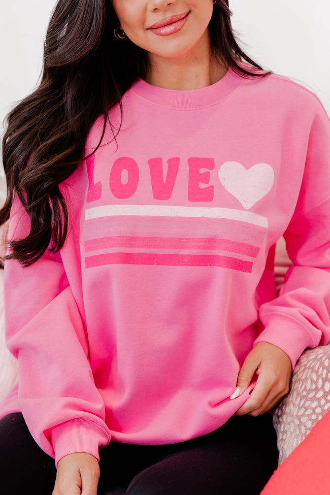 Love Retro Pink Oversized Graphic Sweatshirt