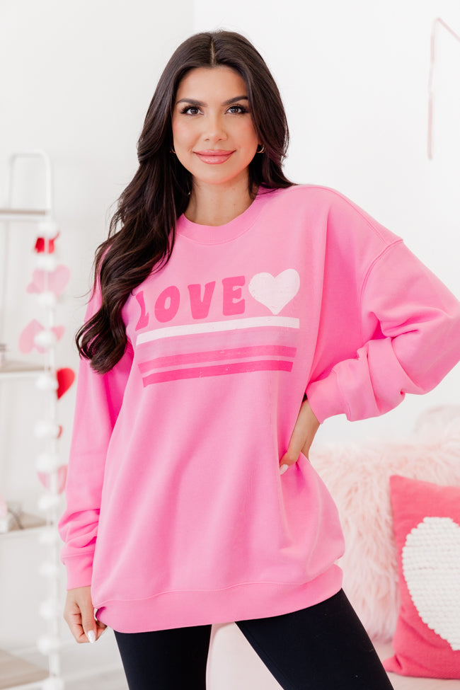 Love Retro Pink Oversized Graphic Sweatshirt