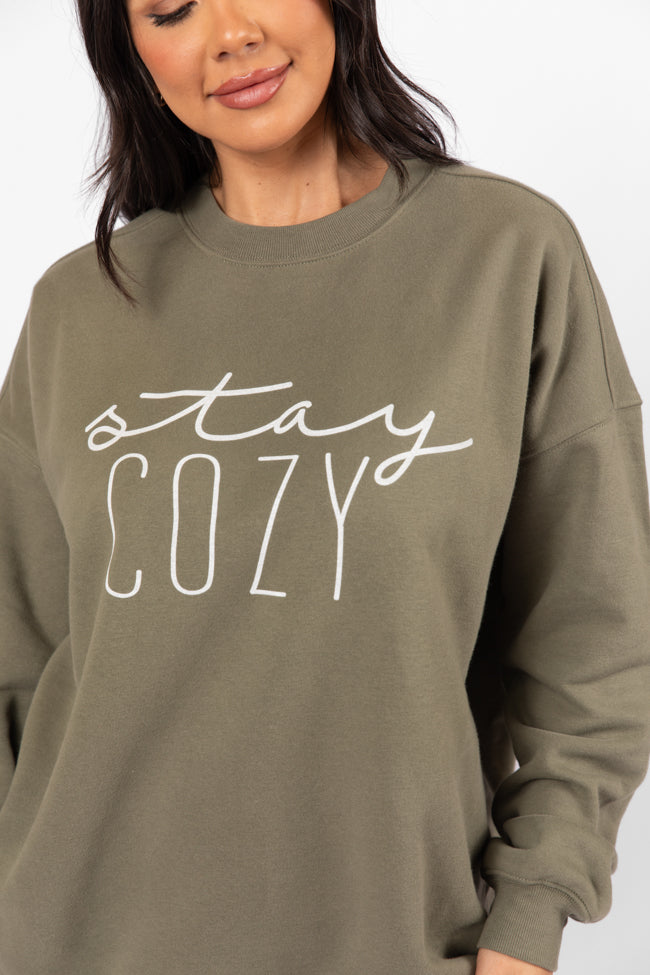 Stay Cozy Olive Oversized Graphic Sweatshirt