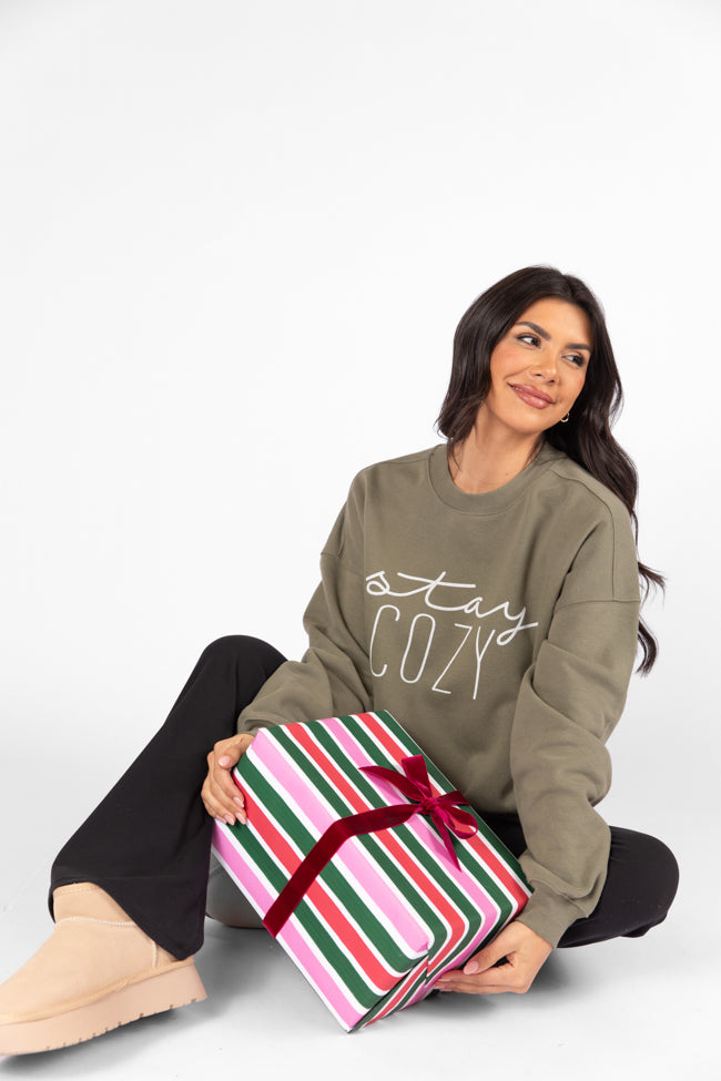 Stay Cozy Olive Oversized Graphic Sweatshirt