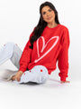 Heart Sketch Red Oversized Graphic Sweatshirt