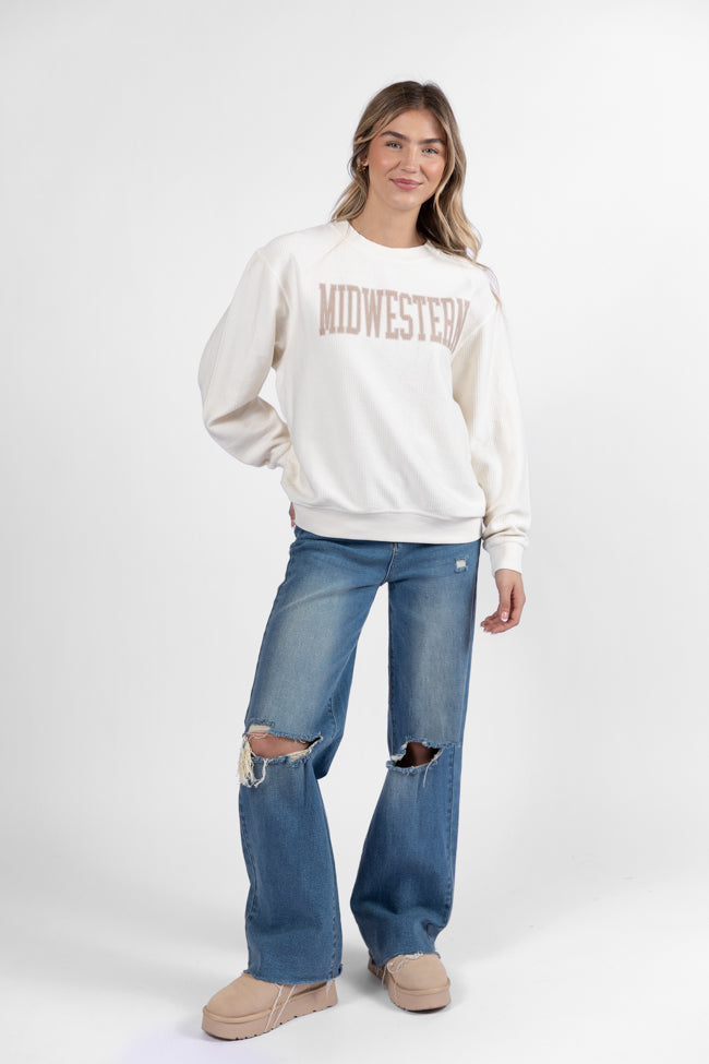 Midwestern Ivory Corded Graphic Sweatshirt DOORBUSTER- Coming Soon