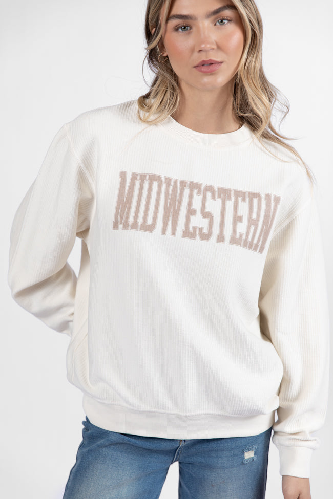 Midwestern Ivory Corded Graphic Sweatshirt DOORBUSTER- Coming Soon