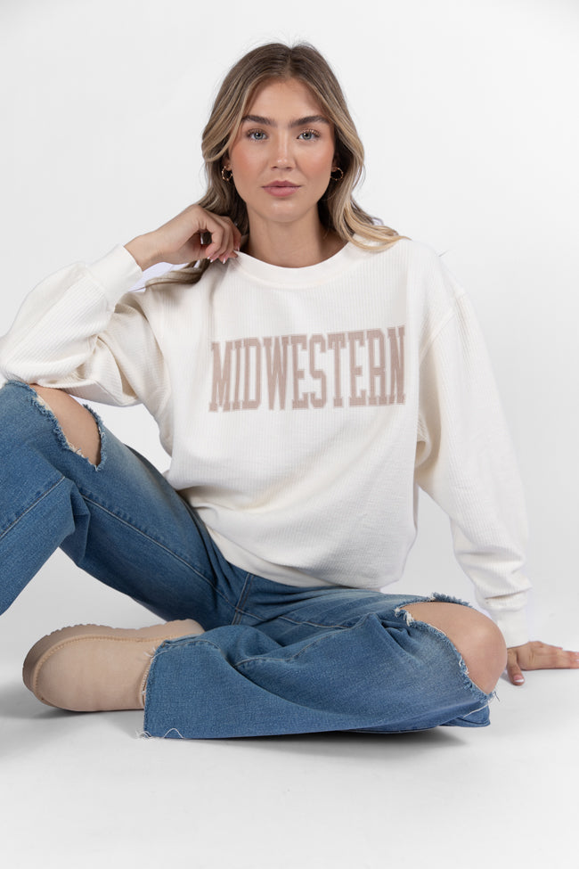 Midwestern Ivory Corded Graphic Sweatshirt DOORBUSTER- Coming Soon