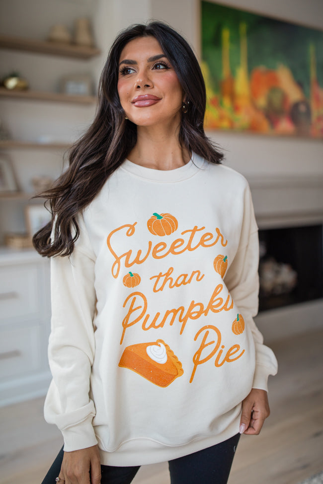 Sweeter Than Pumpkin Pie Cream Oversized Graphic Sweatshirt