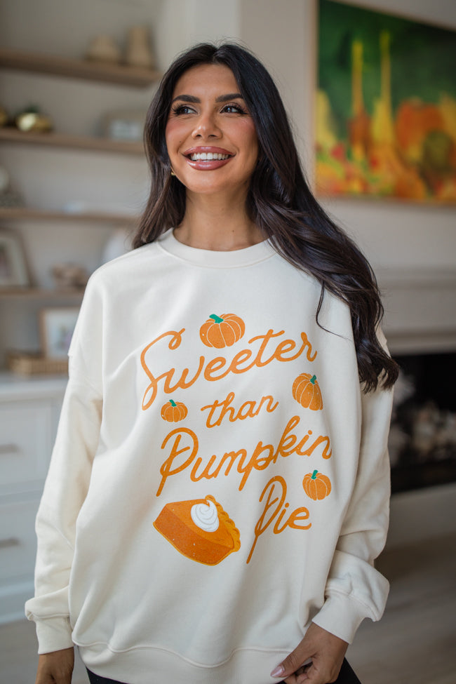 Sweeter Than Pumpkin Pie Cream Oversized Graphic Sweatshirt