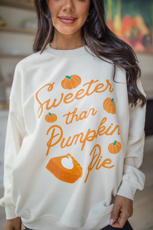 Sweeter Than Pumpkin Pie Cream Oversized Graphic Sweatshirt