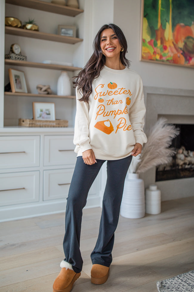 Sweeter Than Pumpkin Pie Cream Oversized Graphic Sweatshirt