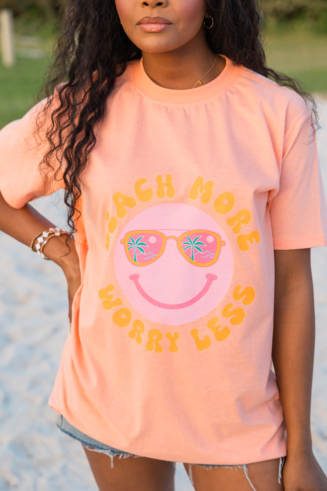 Beach More Worry Less Coral Oversized Graphic Tee