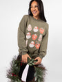 Santa Christmas Cakes Olive Oversized Graphic Sweatshirt DOORBUSTER