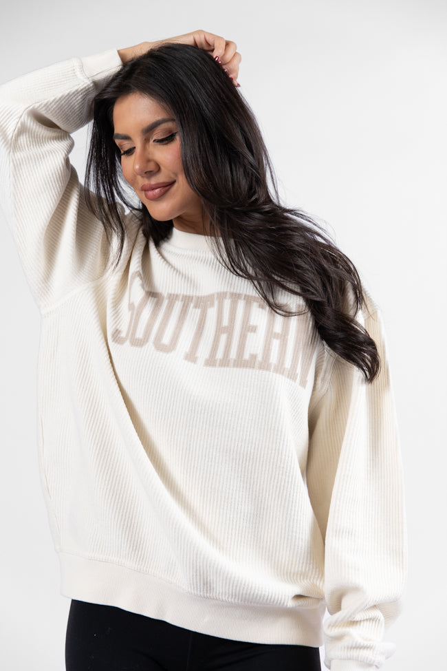 Southern Ivory Corded Graphic Sweatshirt DOORBUSTER- Coming Soon