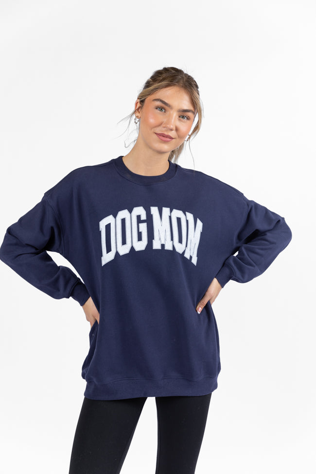 Dog Mom Navy Oversized Graphic Sweatshirt DOORBUSTER