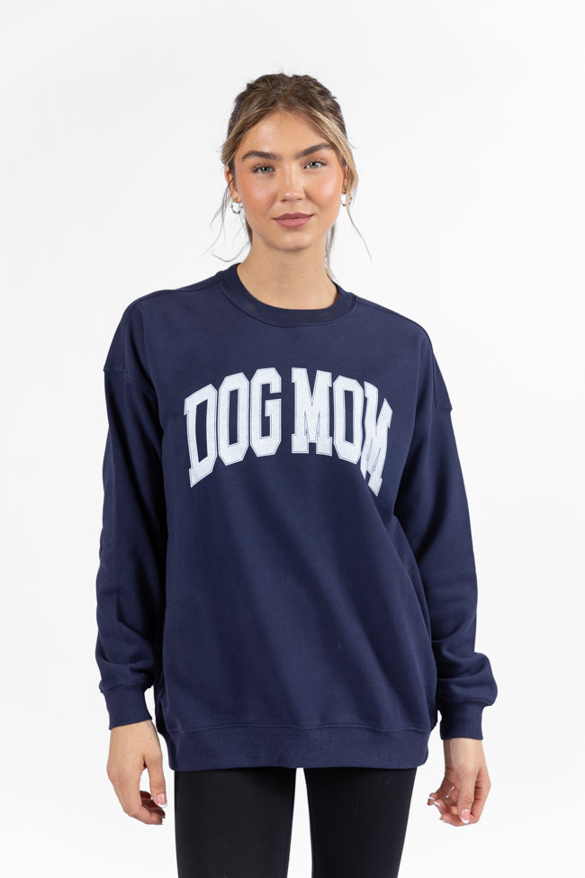 Dog Mom Navy Oversized Graphic Sweatshirt DOORBUSTER