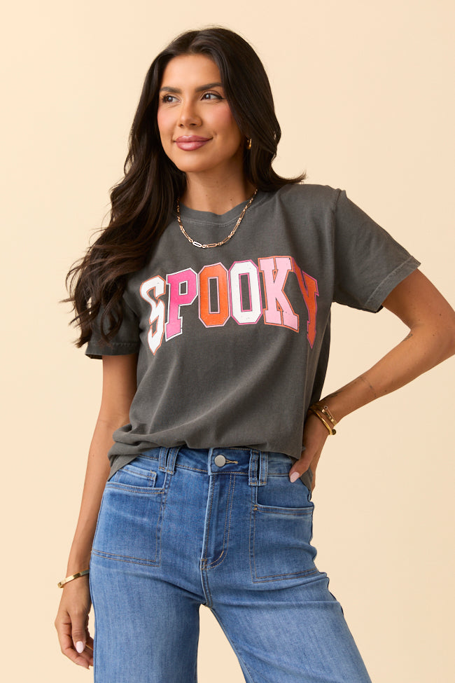 Multi Color Spooky Block Dark Grey Graphic Tee SALE