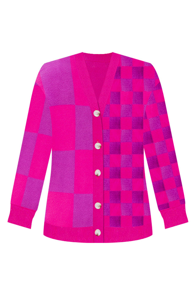 Remember That Day Pink And Purple Checkered Cardigan