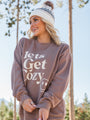 Lets Get Cozy Mocha Oversized Graphic Sweatshirt DOORBUSTER