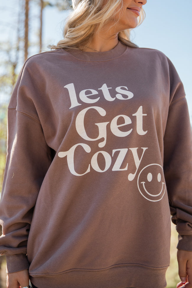 Lets Get Cozy Mocha Oversized Graphic Sweatshirt