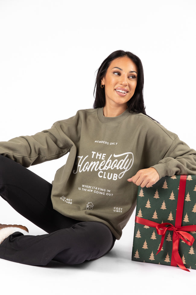 The Homebody Club Olive Oversized Graphic Sweatshirt