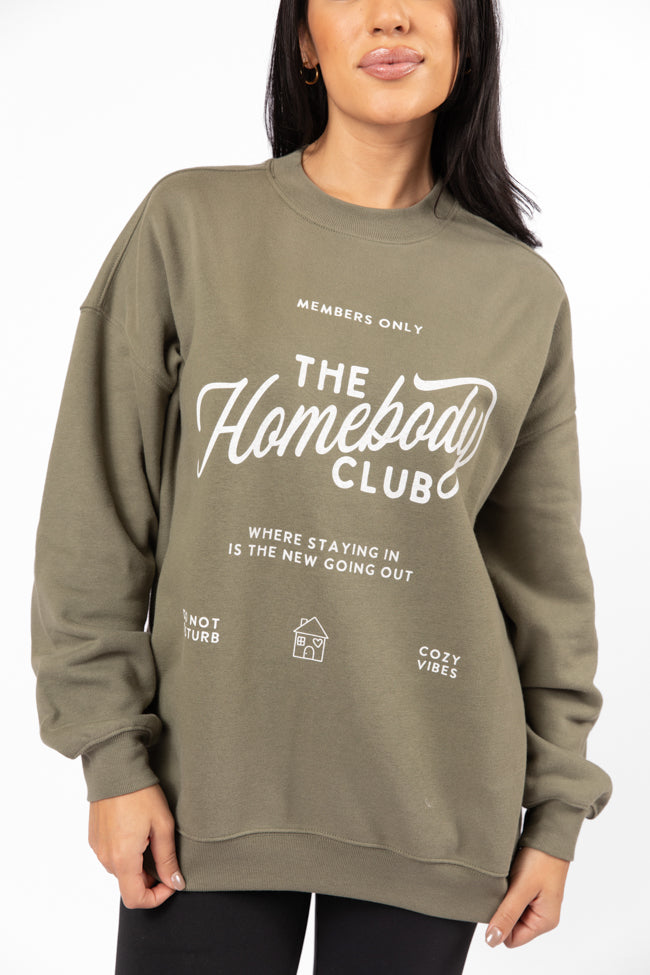 The Homebody Club Olive Oversized Graphic Sweatshirt