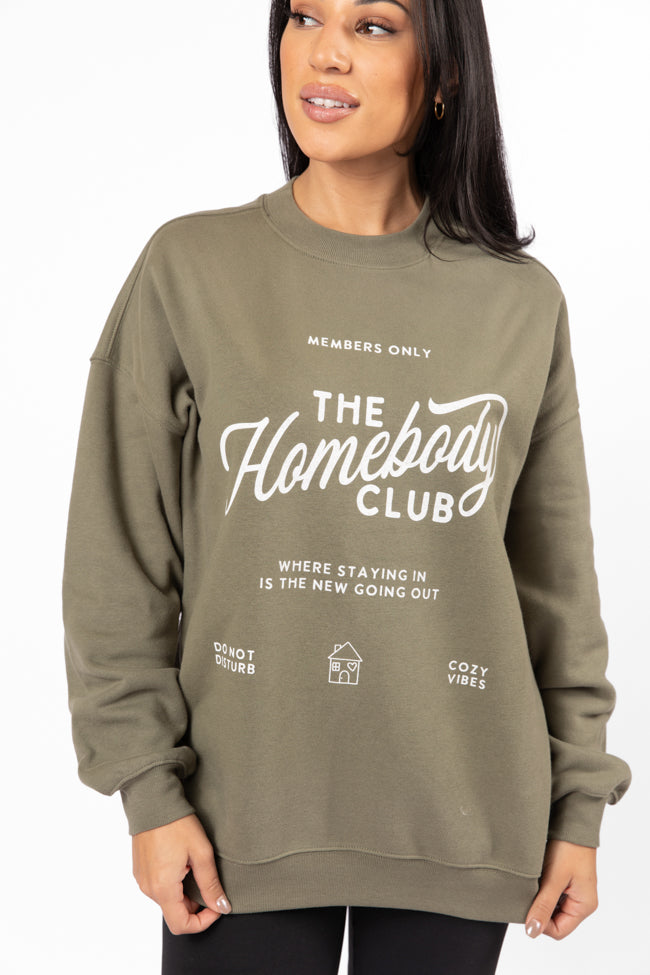 The Homebody Club Olive Oversized Graphic Sweatshirt