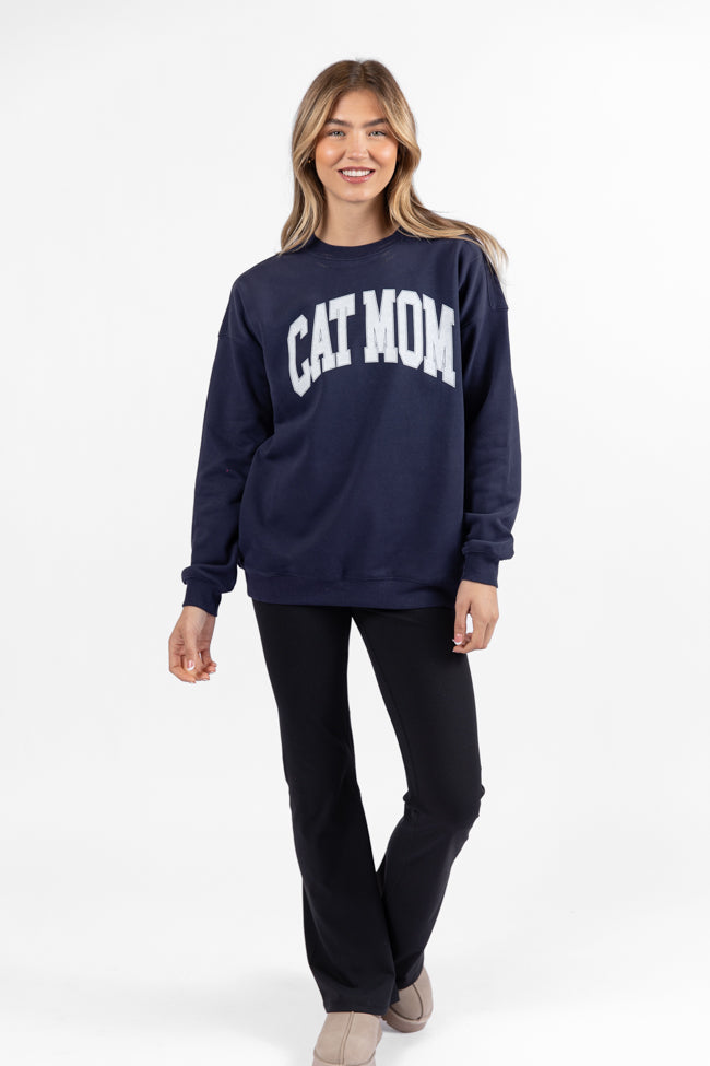 Cat Mom Navy Oversized Graphic Sweatshirt DOORBUSTER