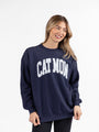 Cat Mom Navy Oversized Graphic Sweatshirt DOORBUSTER