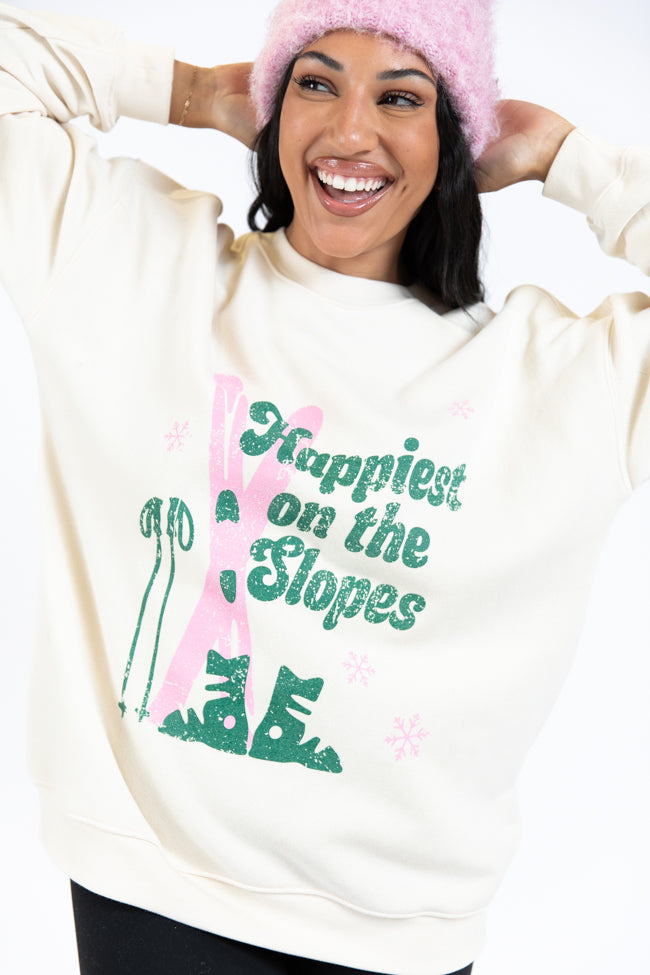 Happiest On The Slopes Cream Oversized Graphic Sweatshirt