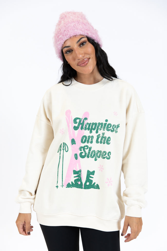 Happiest On The Slopes Cream Oversized Graphic Sweatshirt