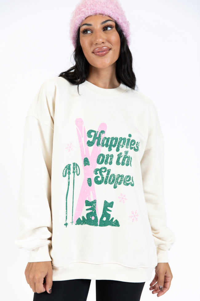 Happiest On The Slopes Cream Oversized Graphic Sweatshirt