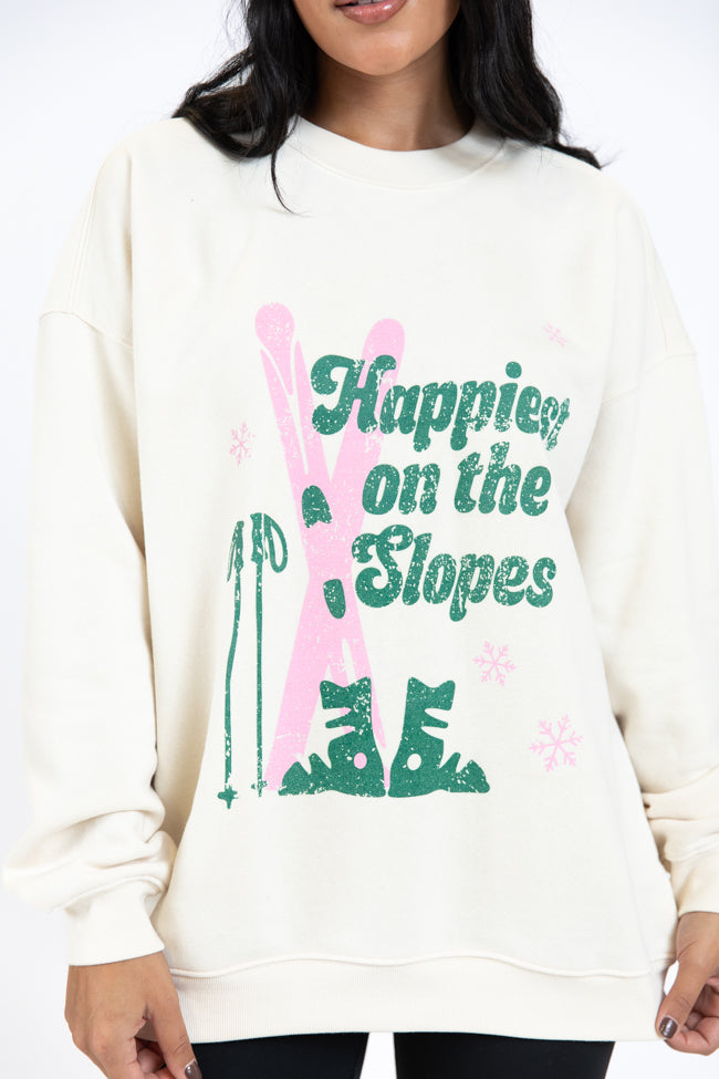 Happiest On The Slopes Cream Oversized Graphic Sweatshirt