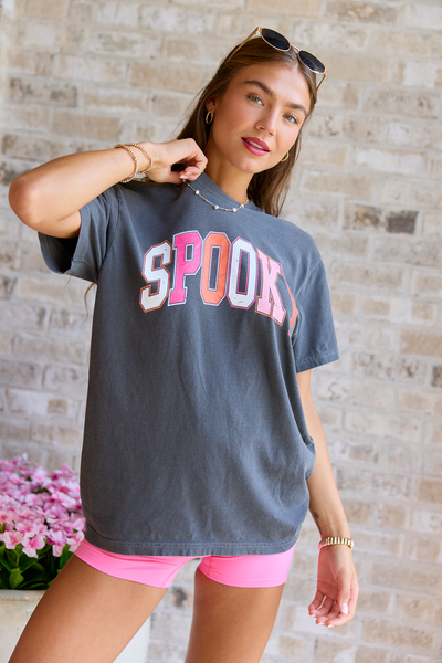 Multi Color Spooky Block Dark Grey Graphic Tee