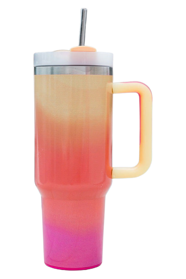 Sippin' Pretty Pink and Orange Ombre 40 oz Drink Tumbler With Lid And Straw