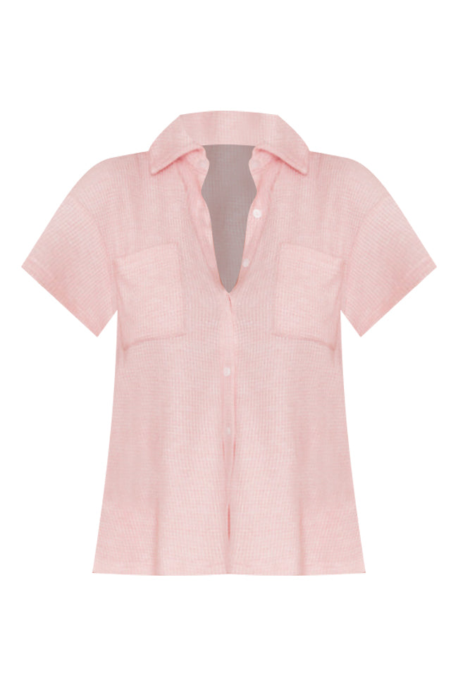 Something To Talk About Pink Waffle Button Up Lounge Top