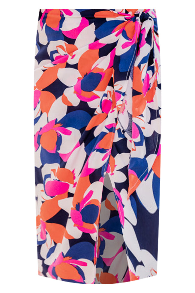 Sophisticated Beauty Navy And Pink Multi Printed Midi Skirt