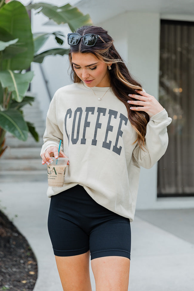 Coffee Block Light Tan Oversized Graphic Sweatshirt