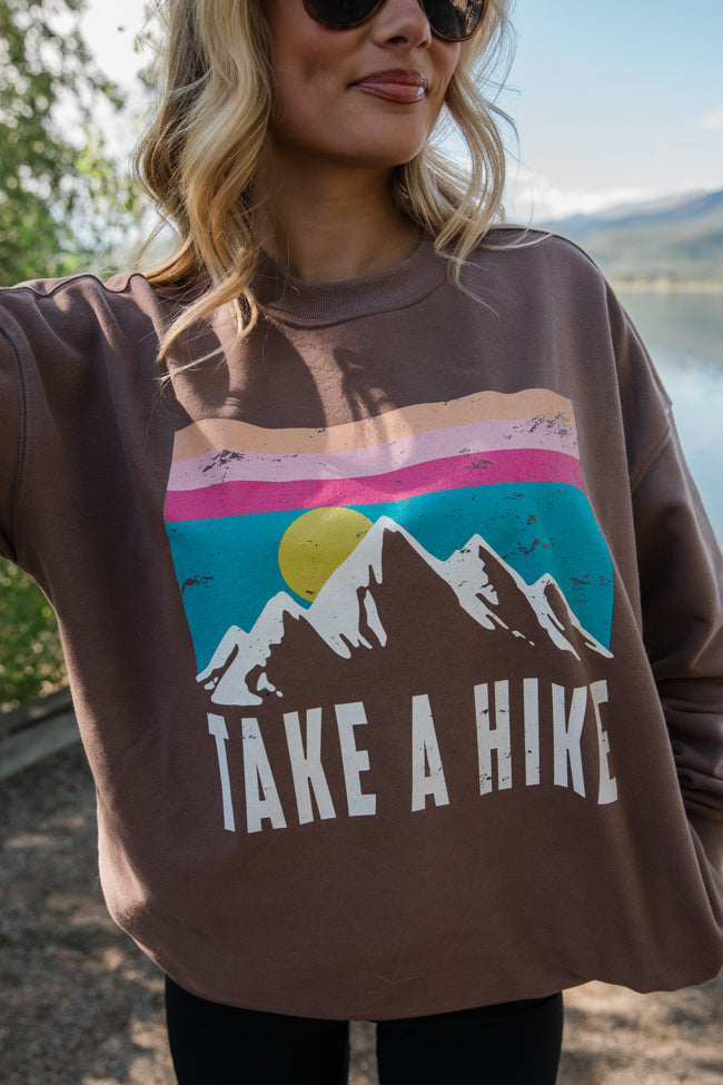 Take A Hike Mocha Oversized Graphic Sweatshirt