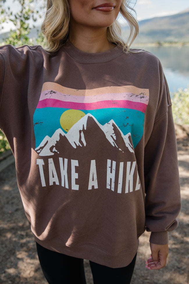 Take A Hike Mocha Oversized Graphic Sweatshirt