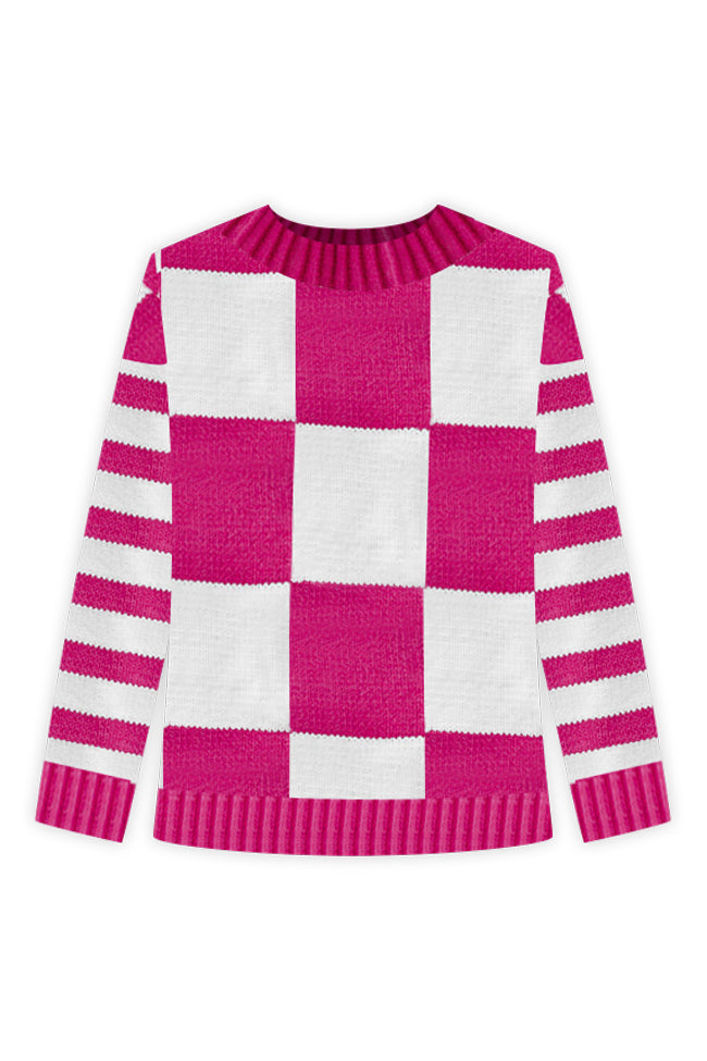 Take Responsibility Plum Chenille Checkered And Striped Sweater
