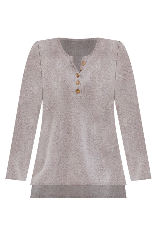 Thinking Of You Taupe  Fuzzy Henley Blouse