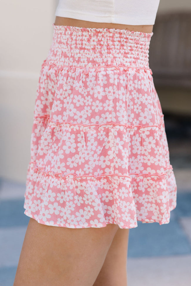 Through The Garden Pink And Ivory Floral Mini Skort Tori X Pink Lily