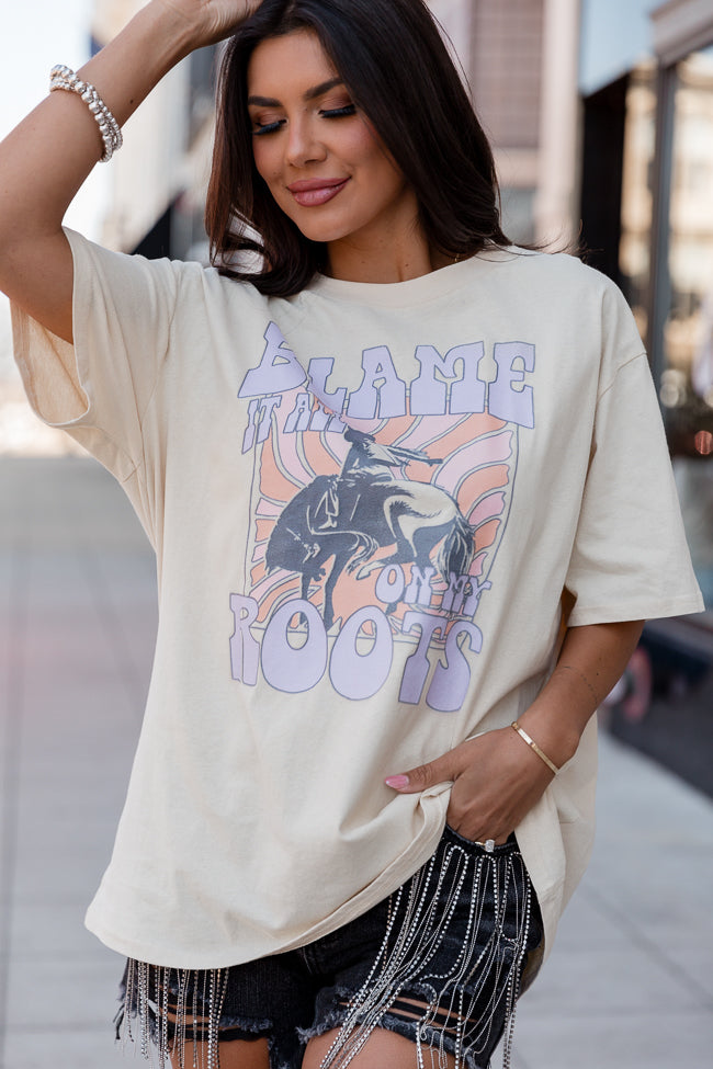 Blame It On My Roots Retro Ivory Oversized Graphic Tee