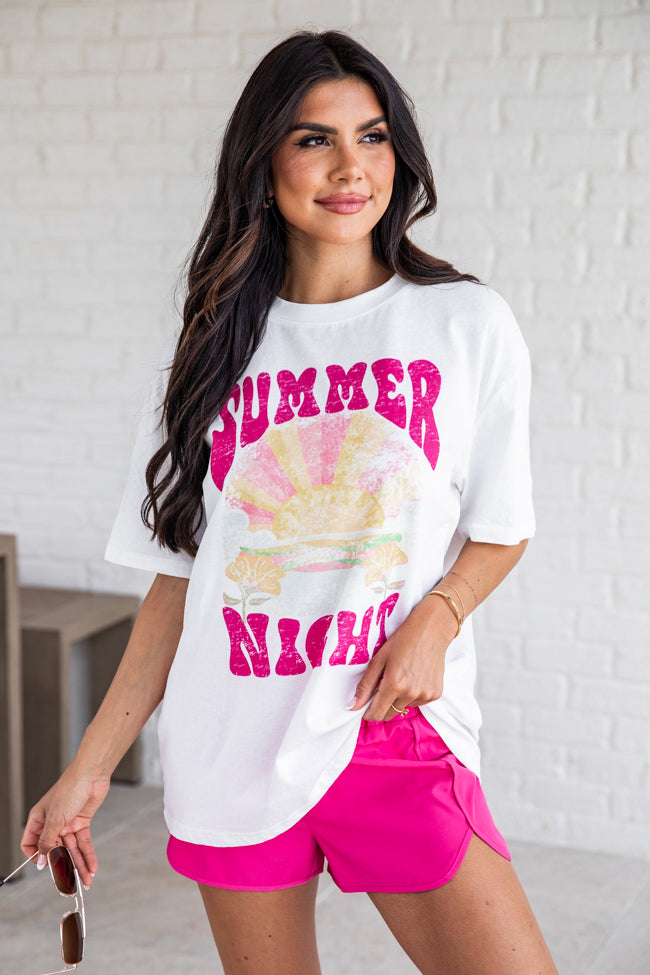 Summer Nights White Graphic Tee, Women's Extra Large - for Spring - Pink Lily Boutique